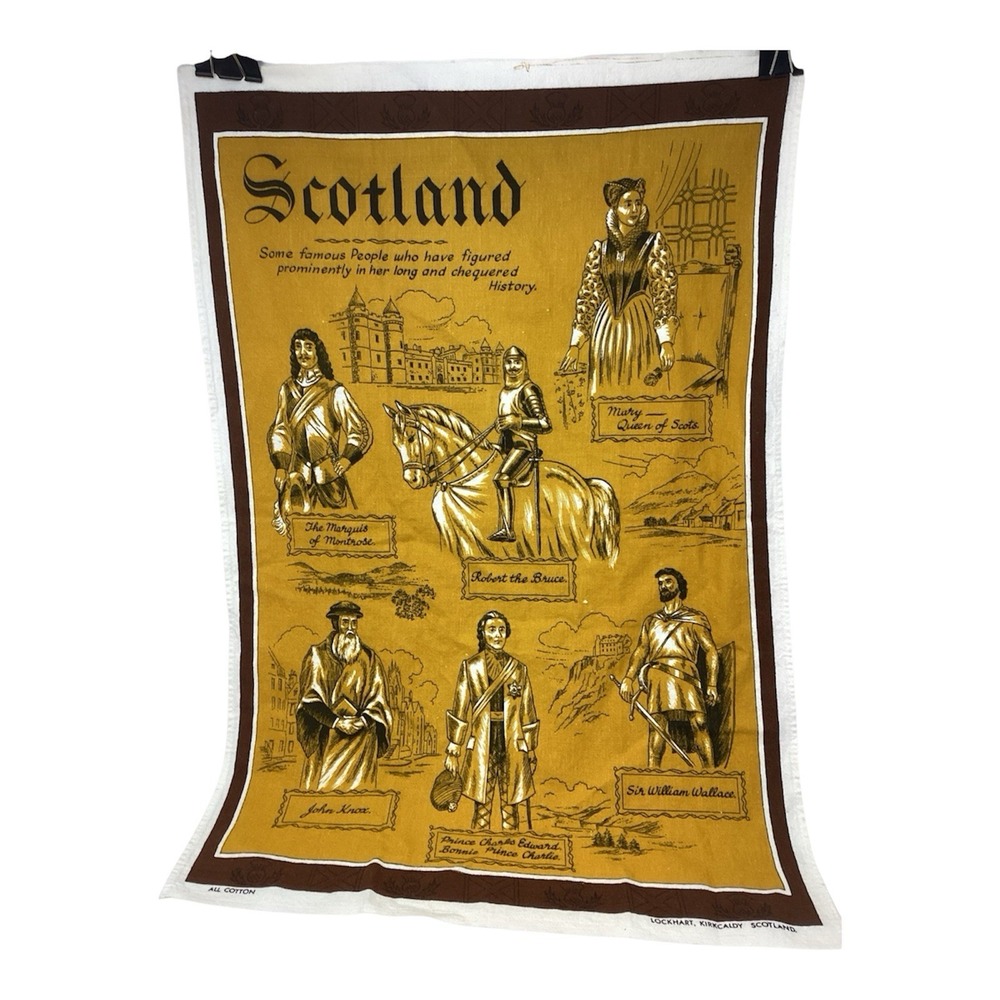 Vtg Scottish Linen By LOCKHART, KIRKCALDY Tea Towel "Famous People"